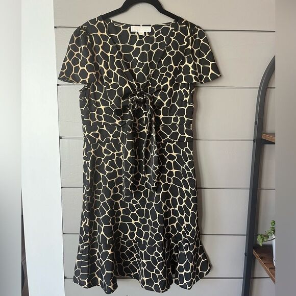 Michael‎ Kors luxury giraffe printed tie mini party dress size 6 - Picture 3 of 7